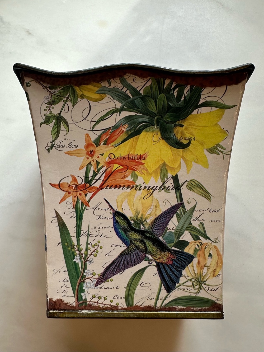 MICHEL DESIGN WORKS Floral Hummingbird Decorative Planter Tin Box